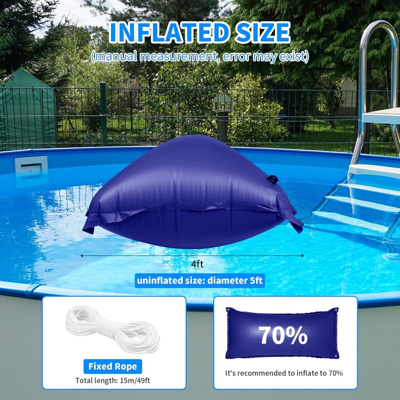 CACSPS Pool Pillow for for Above Ground Pools, 4x8 Ft Pool Air Pillow for Closing Winter Pool Winterizing Kit for Ground Pool, 0.5mm PVC Material, 2X 16.5Ft Rope (Blue) - Image 2